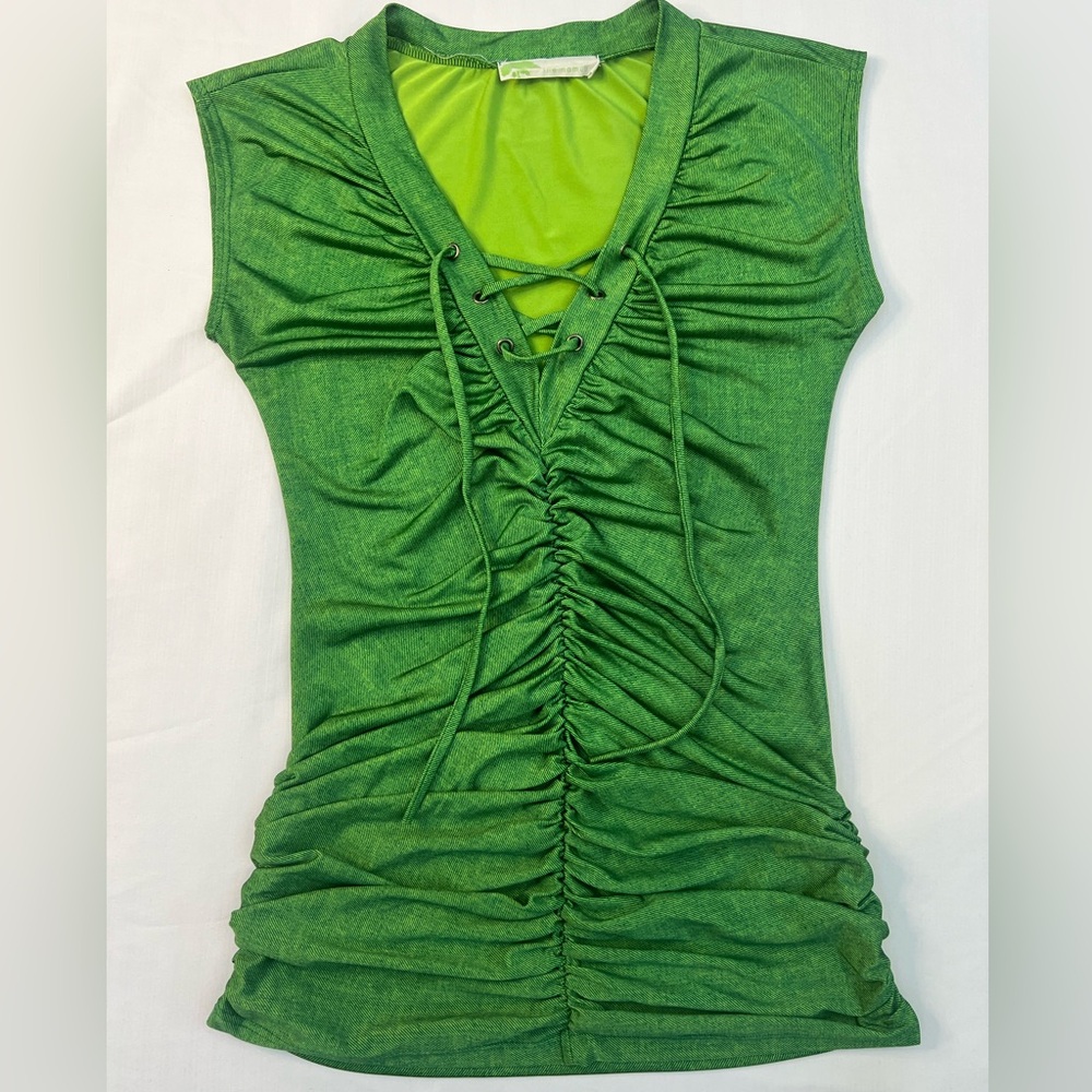 The Namuu Y2K Green Lace-Up Ruched Top Size Small